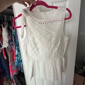 Lilly Pulitzer Women’s White Eyelet Tie-Shoulder Peplum Top